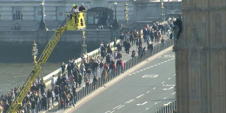 Man met Palestijnse vlag klimt op Westminster Palace