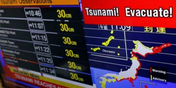 Tsunami bereikt Amerikaanse kustlijn na aardbeving 8.8 Richter.