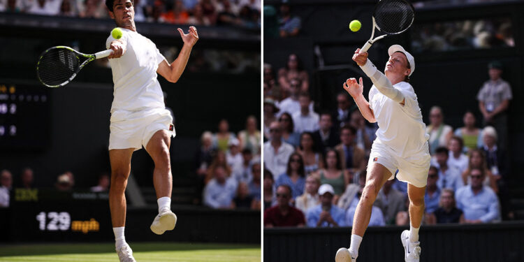 Spannende strijd op Wimbledon: Sinner en Alcaraz gelijk na twee sets.
