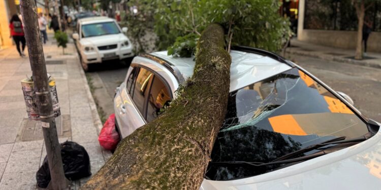 Huishoudens in Sao Paulo beschermen zich tegen stormachtige wind in het donker.