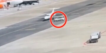 Fiat Panda botst op luxe jet tijdens opstijgen